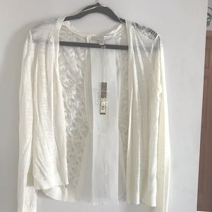 LC Lauren Cardigan white crochet medium